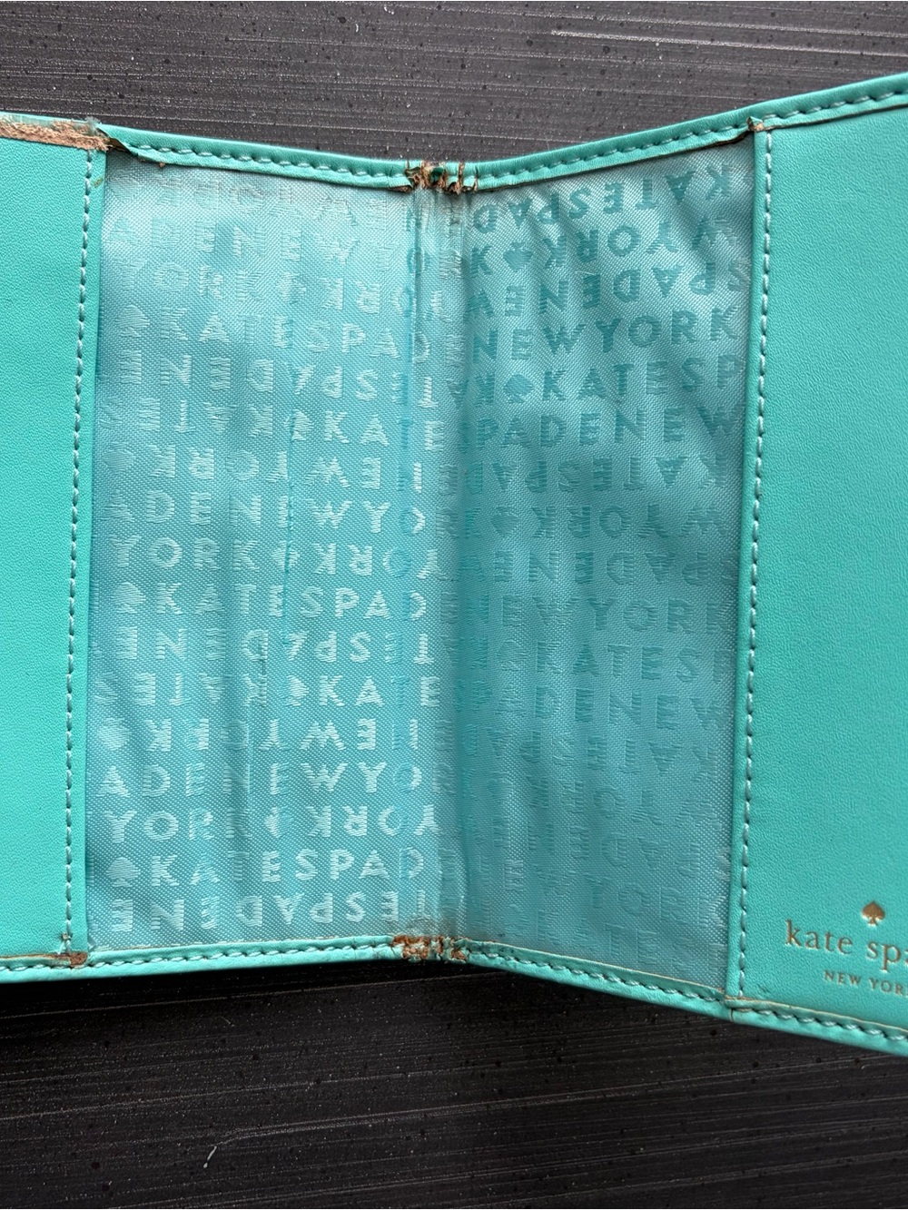 Kate Spade Turquoise Leather Passport Cover with Gold Logo Plate: see photos - Picture 2 of 4